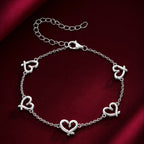 925 Sterling Silver 15+6cm 0.8cm Heart White Gold Plated Bracelet for Women