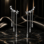 925 Sterling Silver Plated Platinum Pavé Setting CZ Earrings 3.4*0.7cm for Women