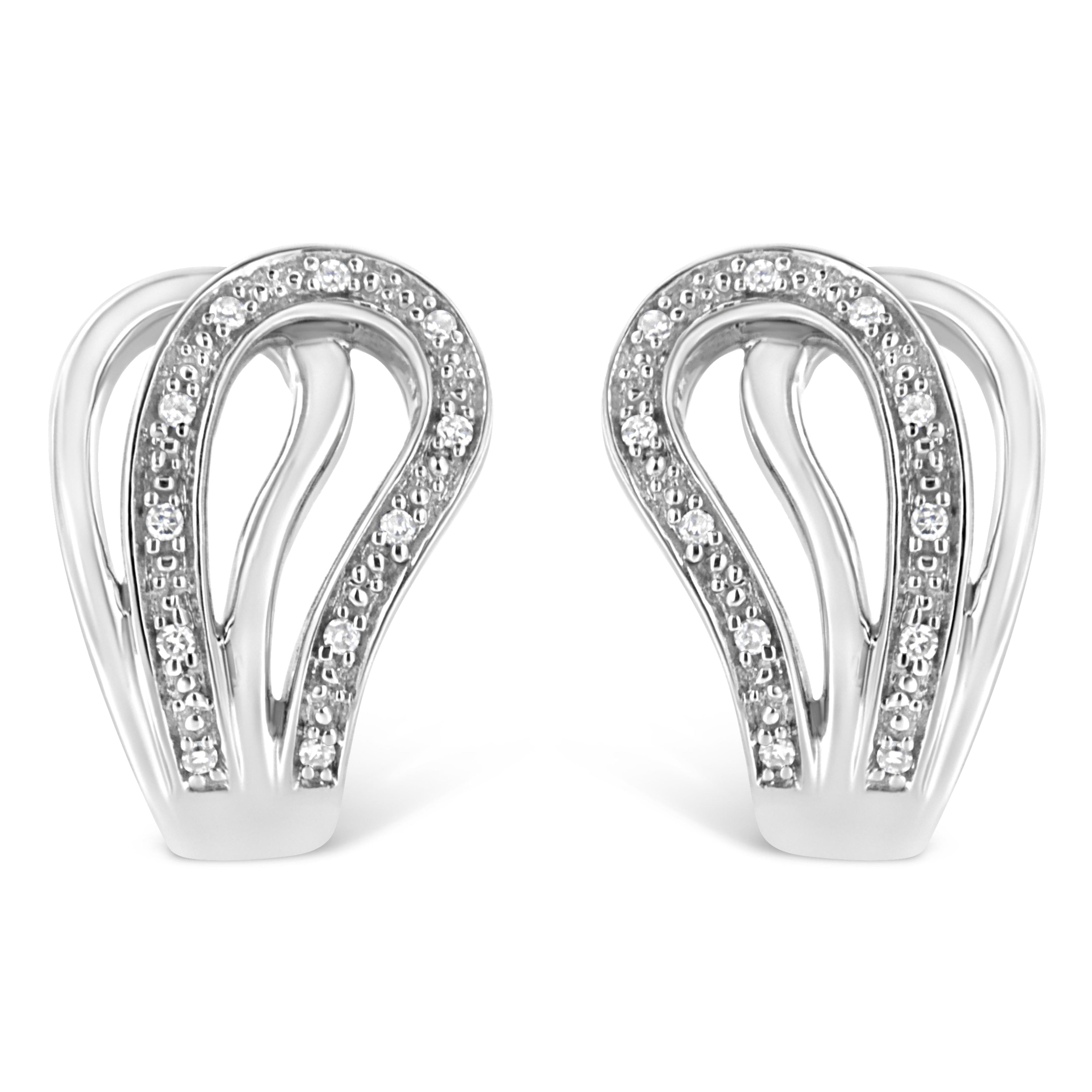.925 Sterling Silver Pavé-Set Diamond Accent Horseshoe Hoop Earring (I-J Color, I1-I2 Clarity)