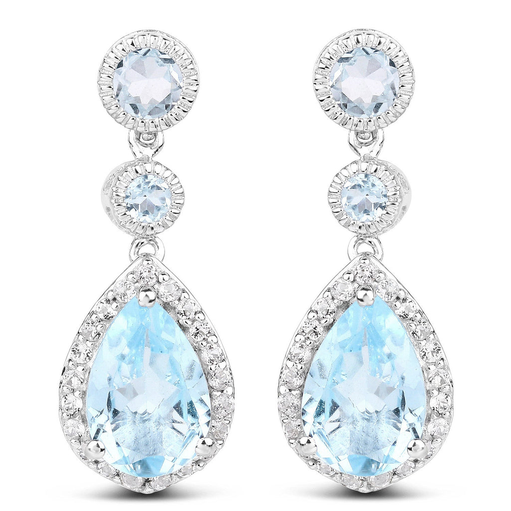 9.46 Carat Genuine Blue Topaz and White Topaz .925 Sterling Silver Earrings