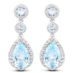 9.46 Carat Genuine Blue Topaz and White Topaz .925 Sterling Silver Earrings