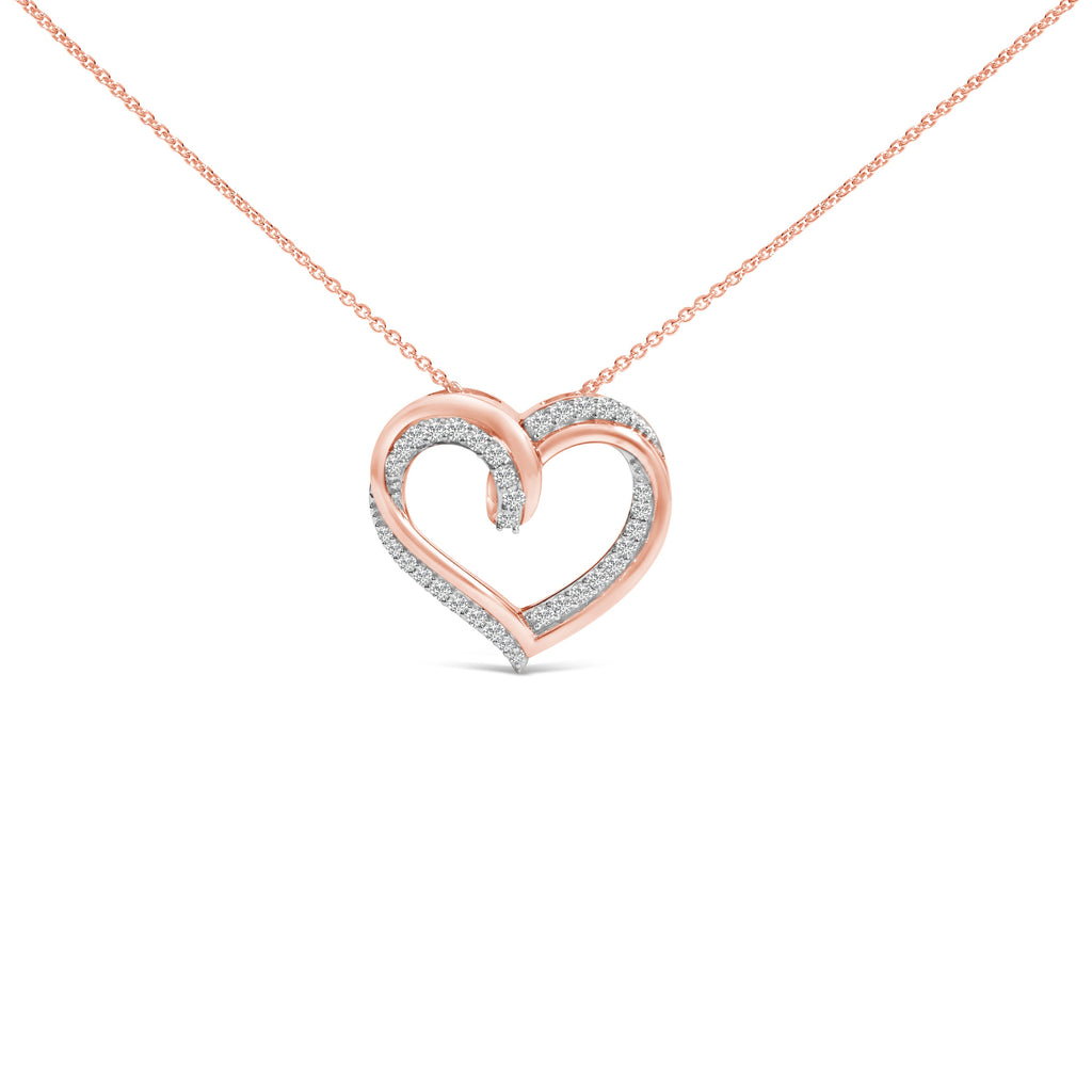 14K Rose Gold Plated Sterling Silver 1/2 Carat Total Weight Diamond Open Heart Pendant Necklace