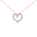 14K Rose Gold Plated Sterling Silver 1/2 Carat Total Weight Diamond Open Heart Pendant Necklace