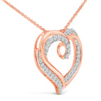 14K Rose Gold Plated Sterling Silver 1/2 Carat Total Weight Diamond Open Heart Pendant Necklace