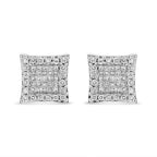 18K White Gold 1.00 Cttw Round and Princess-Cut Diamond Halo Square Stud Earrings (G-H Color, SI1-SI2 Clarity)