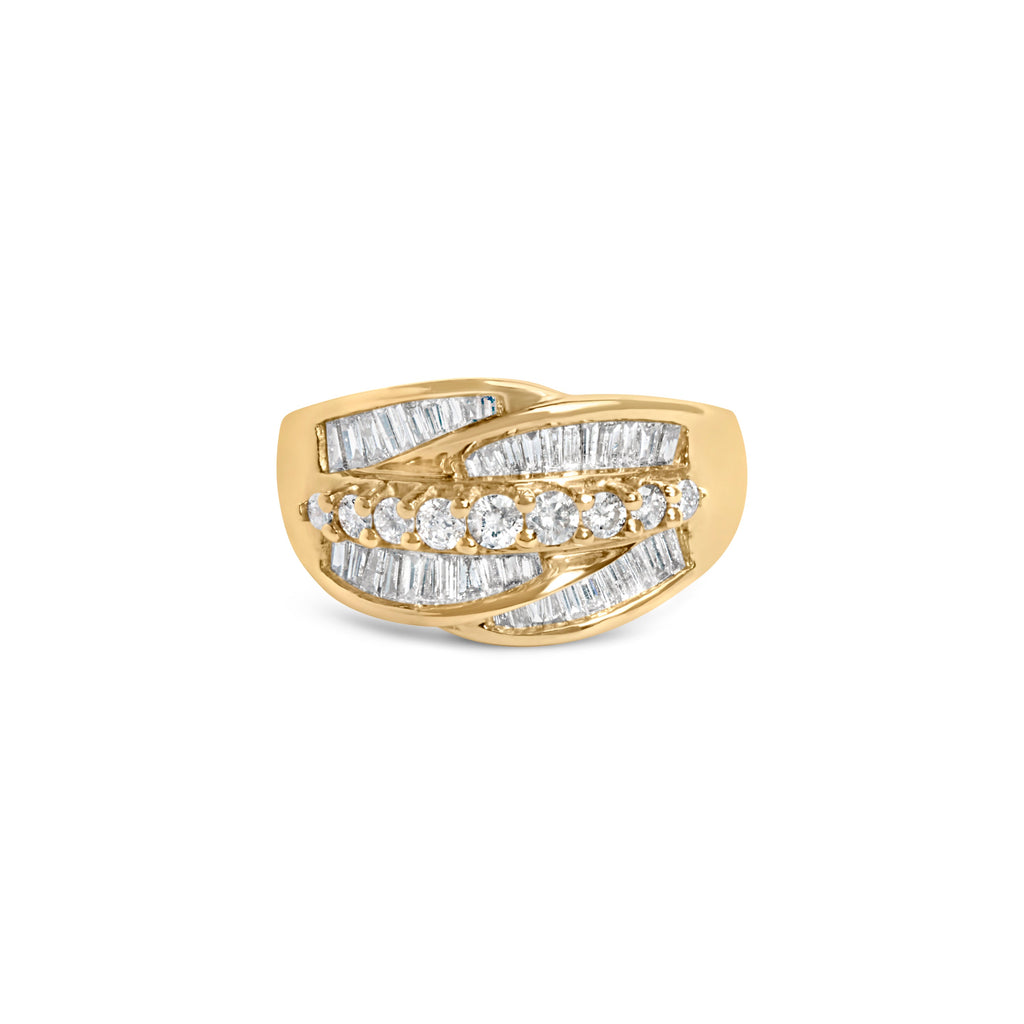 14K Yellow Gold 1.00 Cttw Diamond Cocktall Cluster 5 Stone Ring (H-I Color, SI1-I1 Clarity) - Ring Size 7