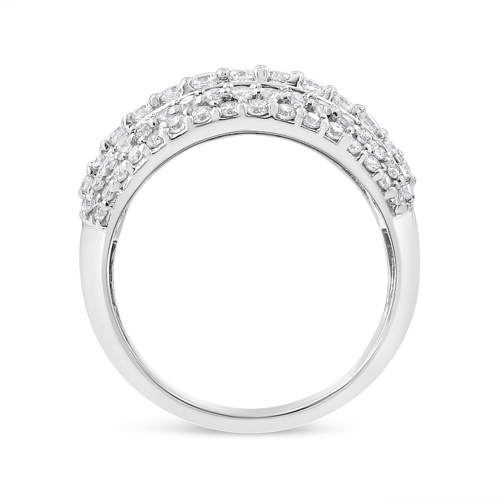 .925 Sterling Silver 2.00 Carat Total Weight Round and Baguette-Cut Diamond Cluster Ring (H-I Color, I1-I2 Clarity) - Size 7