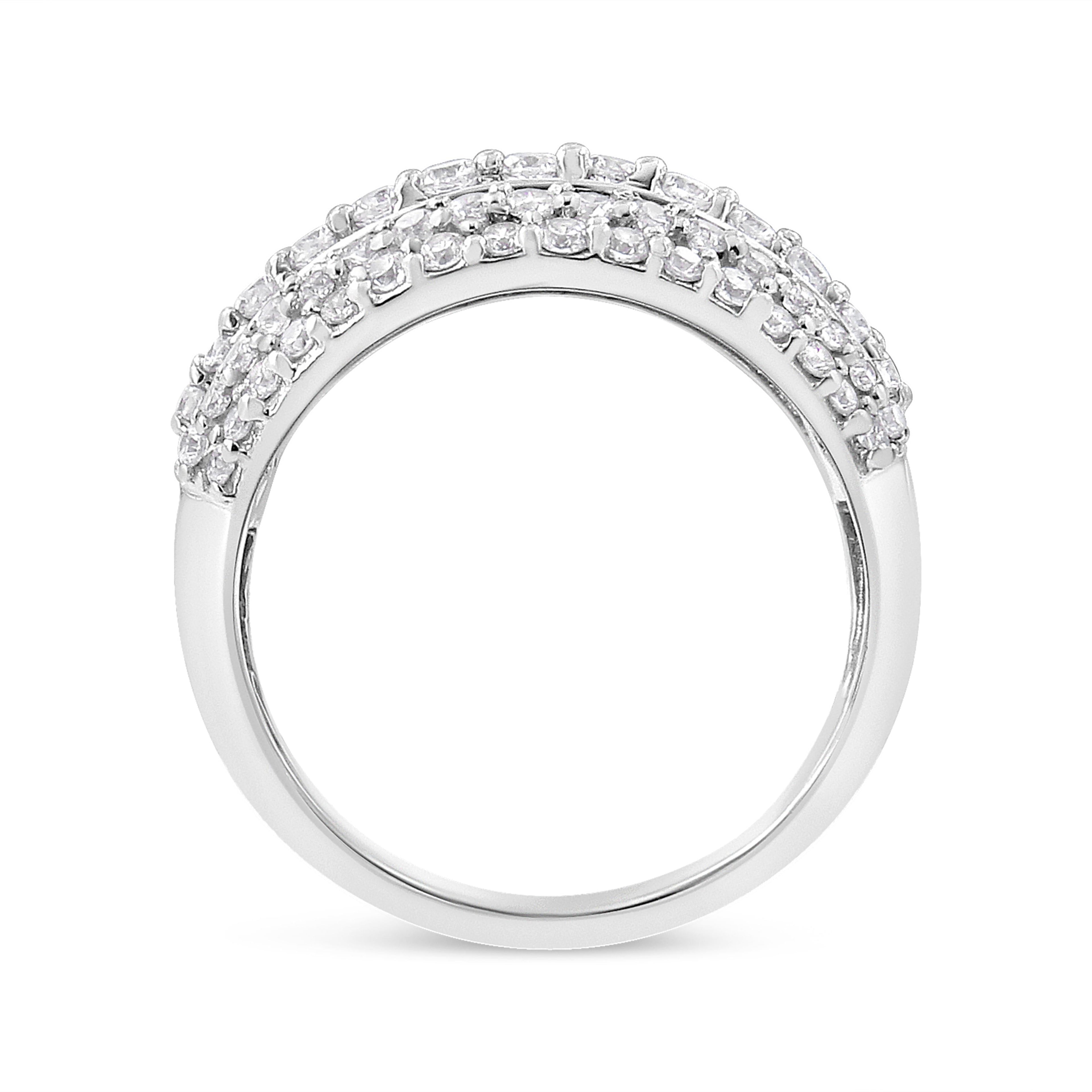 .925 Sterling Silver 2.00 Carat Total Weight Round and Baguette-Cut Diamond Cluster Ring (H-I Color, I1-I2 Clarity) - Size 7