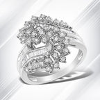 10K White Gold 1/2 Cttw Round and Baguette-Cut "S" Shaped Bypass Cocktail Ring (I-J Color, I1-I2 Clarity) - Size 7