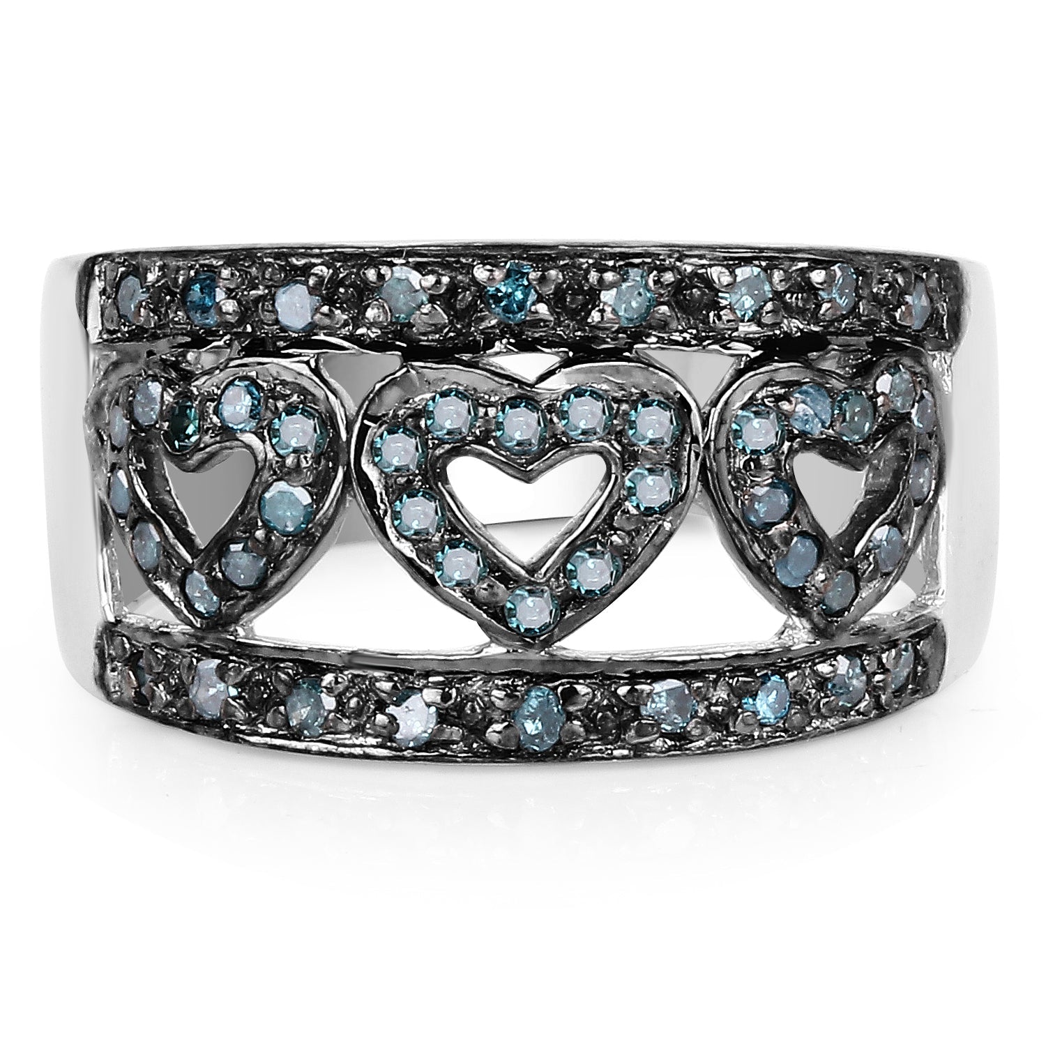 0.32 Carat Genuine Blue Diamond .925 Sterling Silver Ring