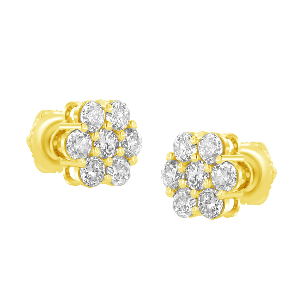 14K Yellow Gold 1.0 Cttw Diamond Flower Earrings (J-K Color, I1-I2 Clarity)