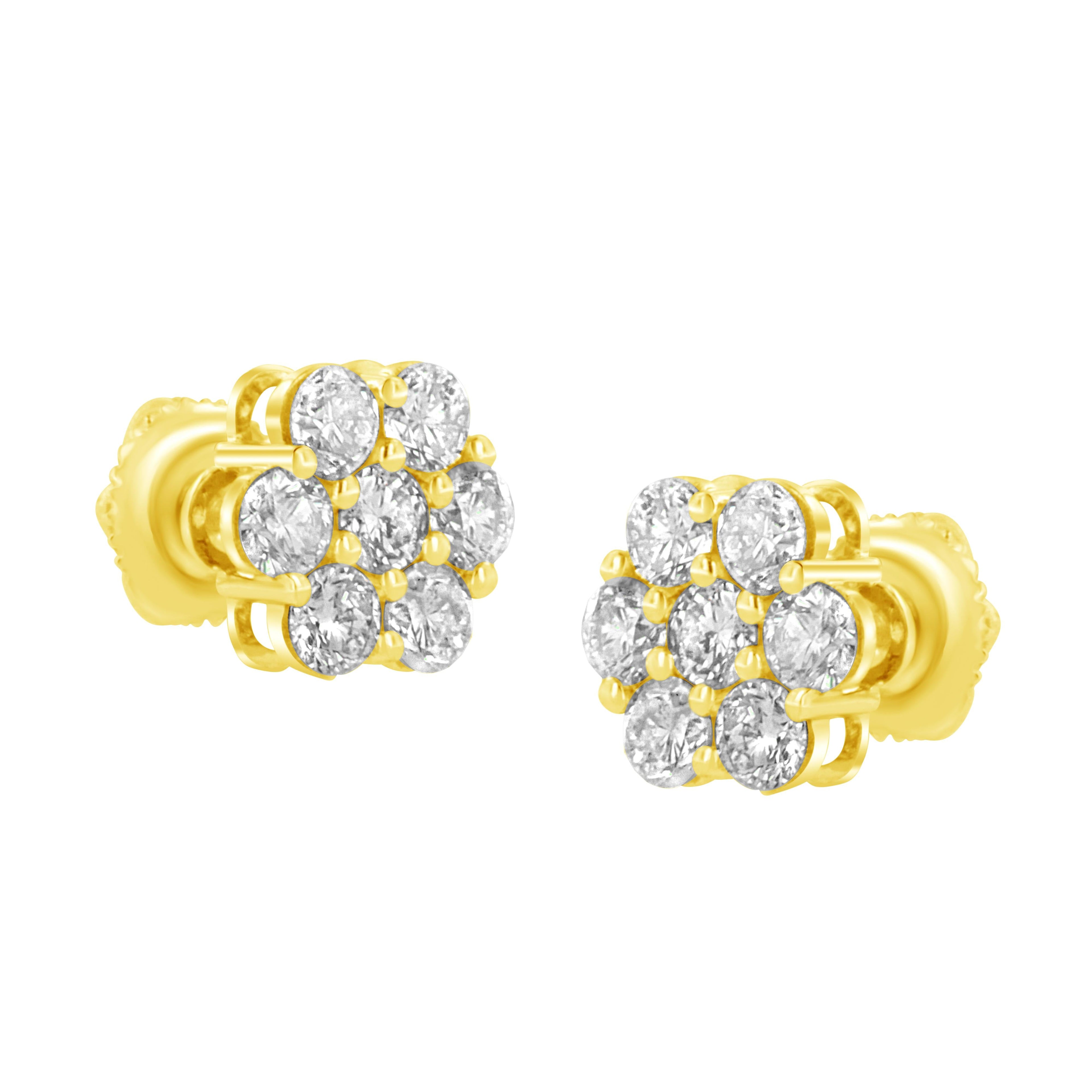 14K Yellow Gold 1.0 Cttw Diamond Flower Earrings (J-K Color, I1-I2 Clarity)