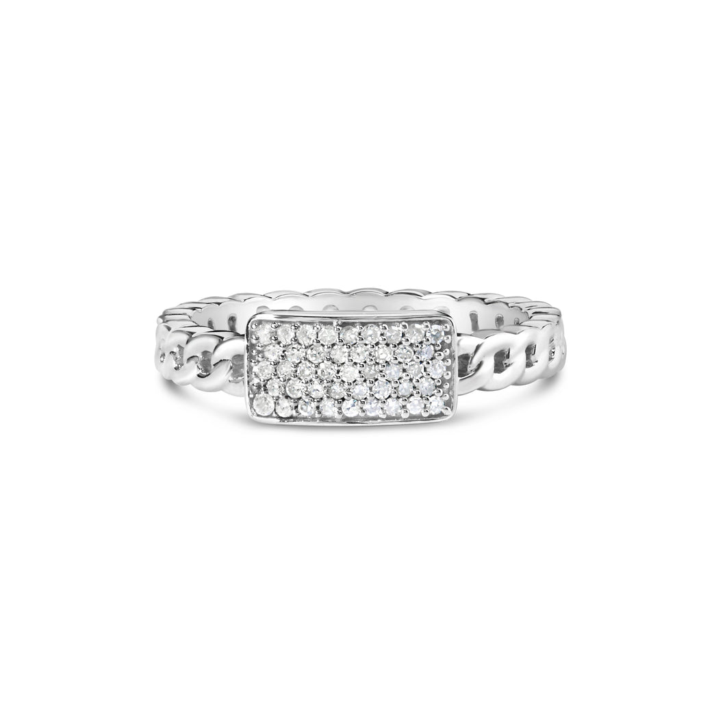 .925 Sterling Silver 1/5 Carat Total Weight Diamond ID and Cuban Link Band Ring (I-J Color, I2-I3 Clarity) - Ring Size 6