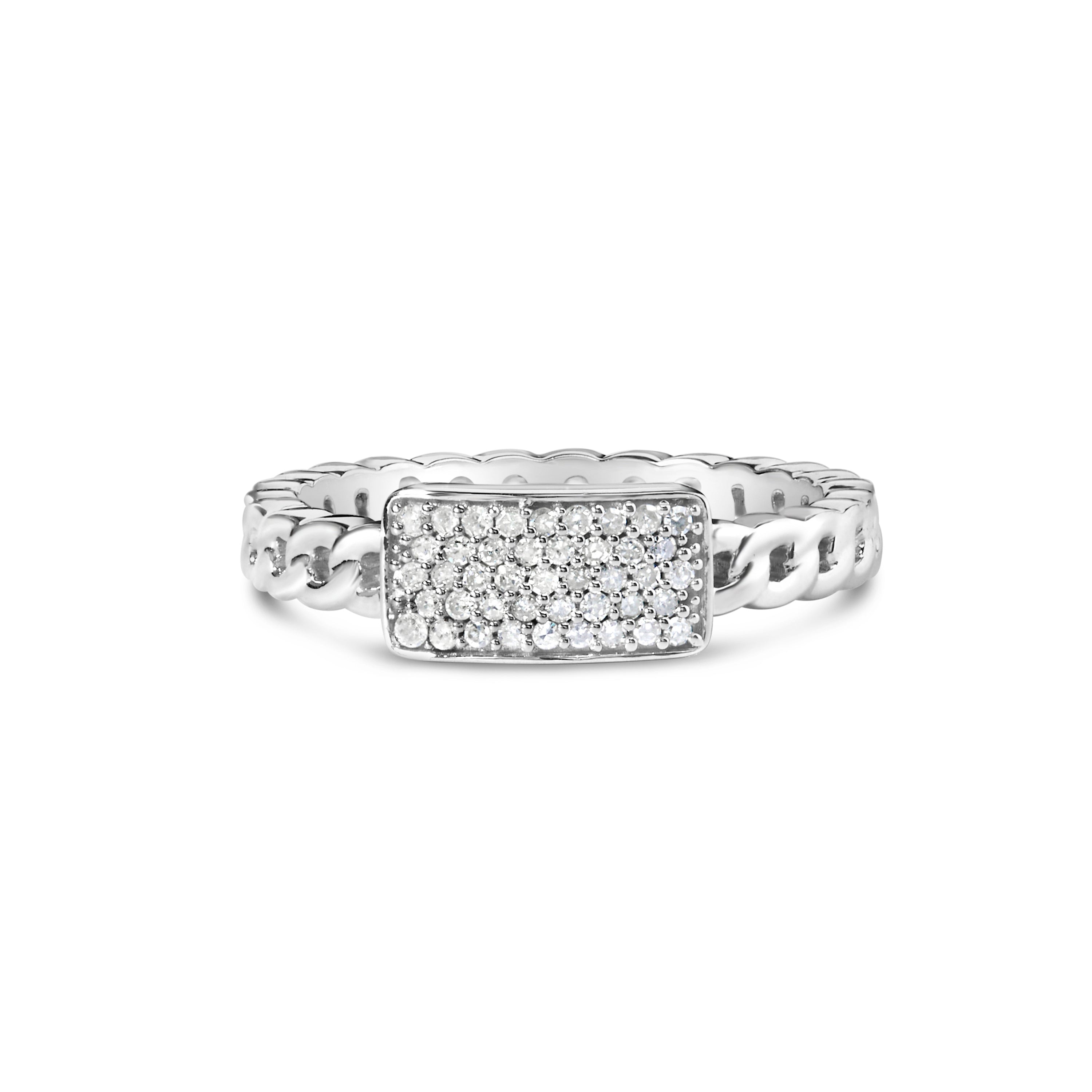 .925 Sterling Silver 1/5 Carat Total Weight Diamond ID and Cuban Link Band Ring (I-J Color, I2-I3 Clarity) - Ring Size 6
