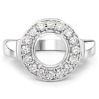 0.48 Carat Genuine White Diamond 14K White Gold Semi Mount Ring - holds 8.00mm Round Gemstone