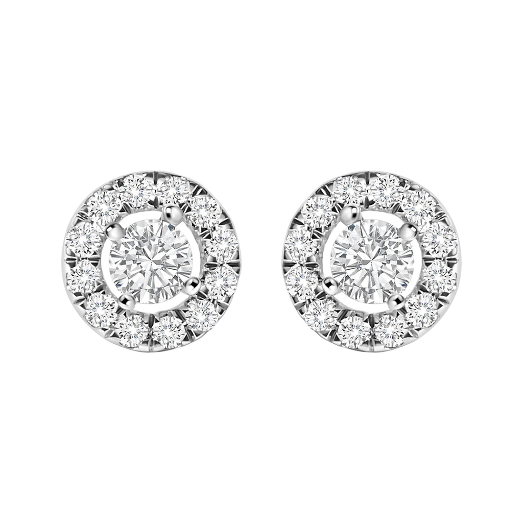 14K White Gold 3/4 Carat Total Weight Lab-Grown Diamond Floating Halo Stud Earring (F-G Color, VS1-VS2 Clarity)