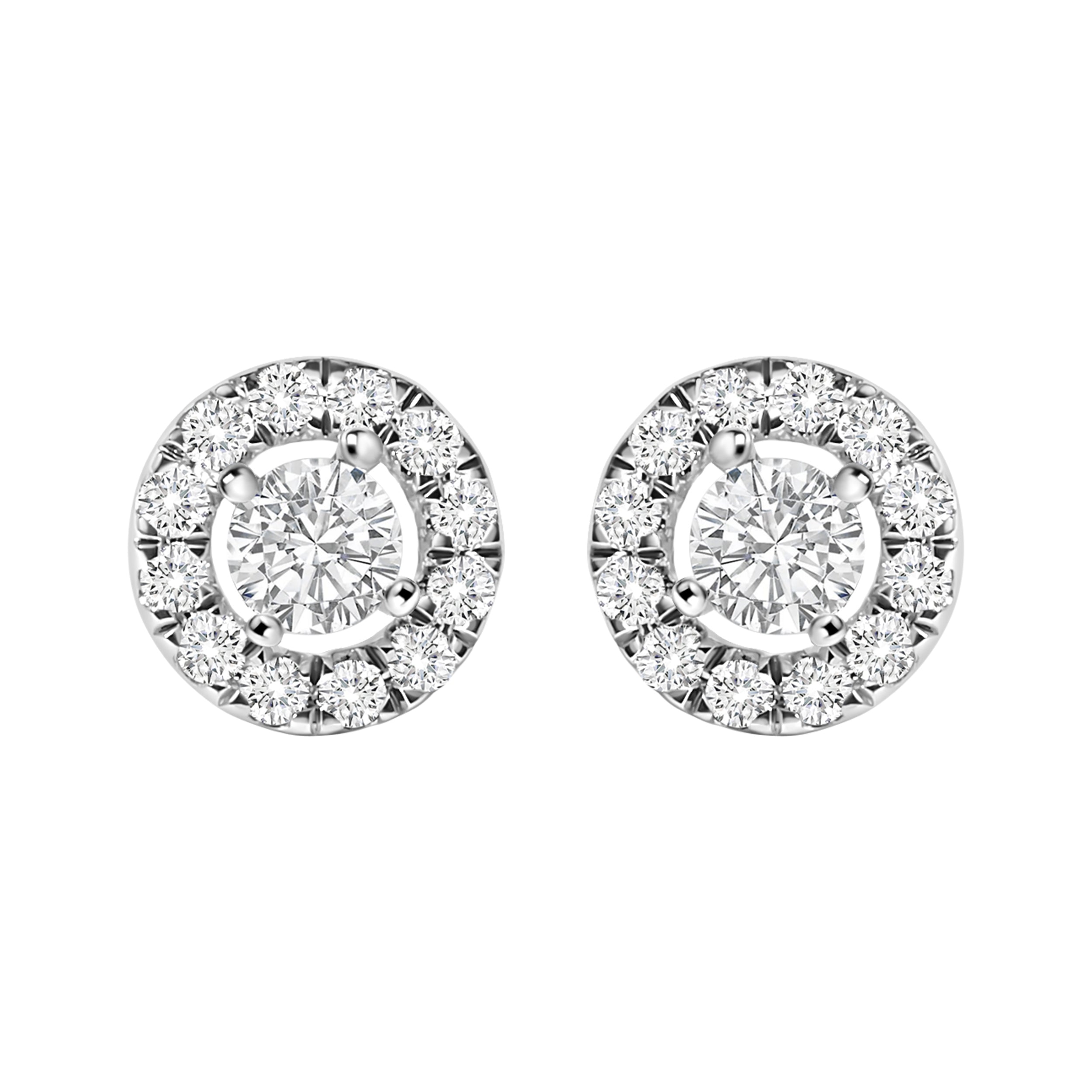 14K White Gold 3/4 Carat Total Weight Lab-Grown Diamond Floating Halo Stud Earring (F-G Color, VS1-VS2 Clarity)