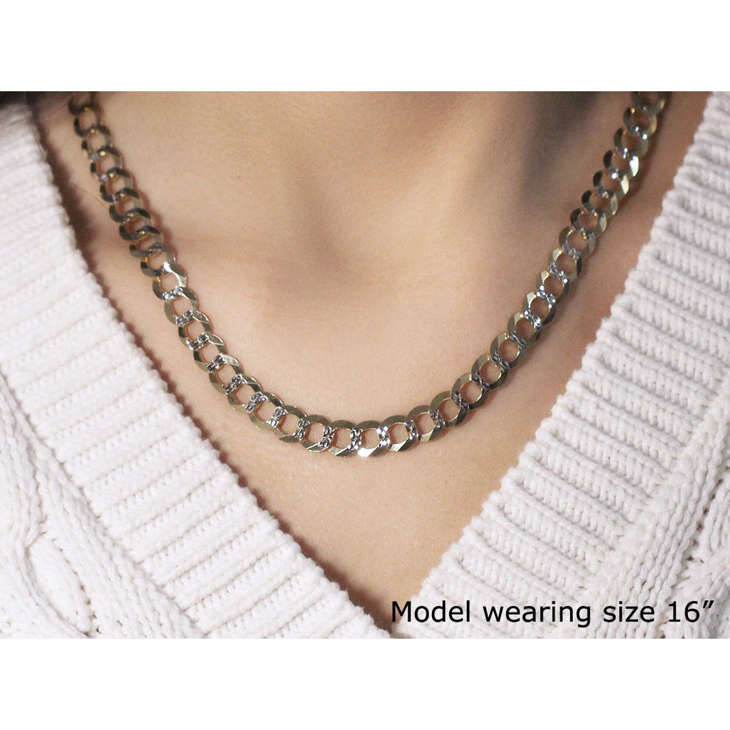 8.2 mm 14k Two Tone Gold Pave Curb Chain