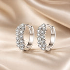 925 Sterling Silver Earrings with Pavé Setting CZ, 1.2x0.45cm, Platinum Plated for Women