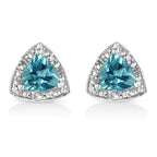 .925 Sterling Silver 6x6 mm Trillion Cut Blue Topaz Gemstone and Diamond Accent Stud Earring (I-J Color, I1-I2 Clarity)