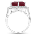 5.86 Carat Glass-Filled Ruby and White Topaz .925 Sterling Silver Ring