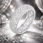 925 Sterling Silver & Platinum Plated Pavé CZ Ring Size 6 for Women