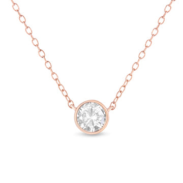 .925 Sterling Silver 1/2 Carat Total Weight Diamond Bezel 18" Pendant Necklace (I-J Color, I2-I3 Clarity)