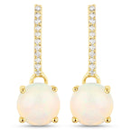 1.06 Carat Genuine Ethiopian Opal and White Diamond 10K Yellow Gold Earrings
