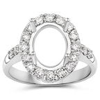 0.60 Carat Genuine White Diamond 14K White Gold Semi Mount Ring - holds 10x8mm Oval Gemstone