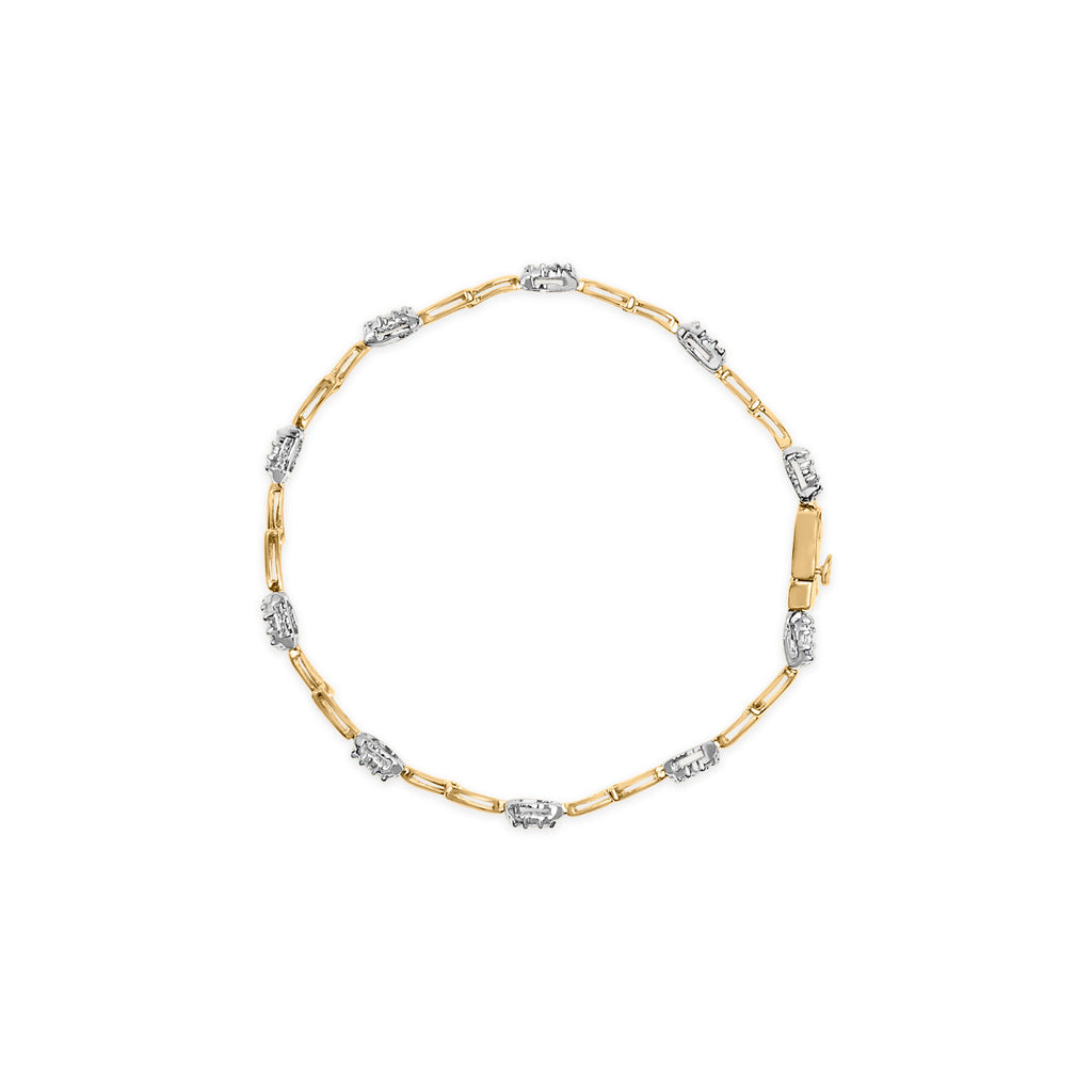 10K White and Yellow Gold 1.00 Cttw Diamond Oval Shaped Cluster Link Bracelet (I-J Color, SI2-I1 Clarity) - 7" Inches