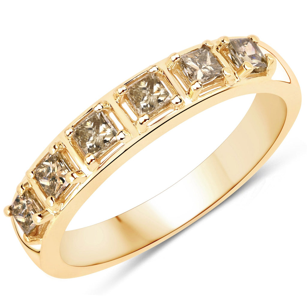 0.49 Carat Genuine Champagne Diamond 14K Yellow Gold Ring (I1-I2)