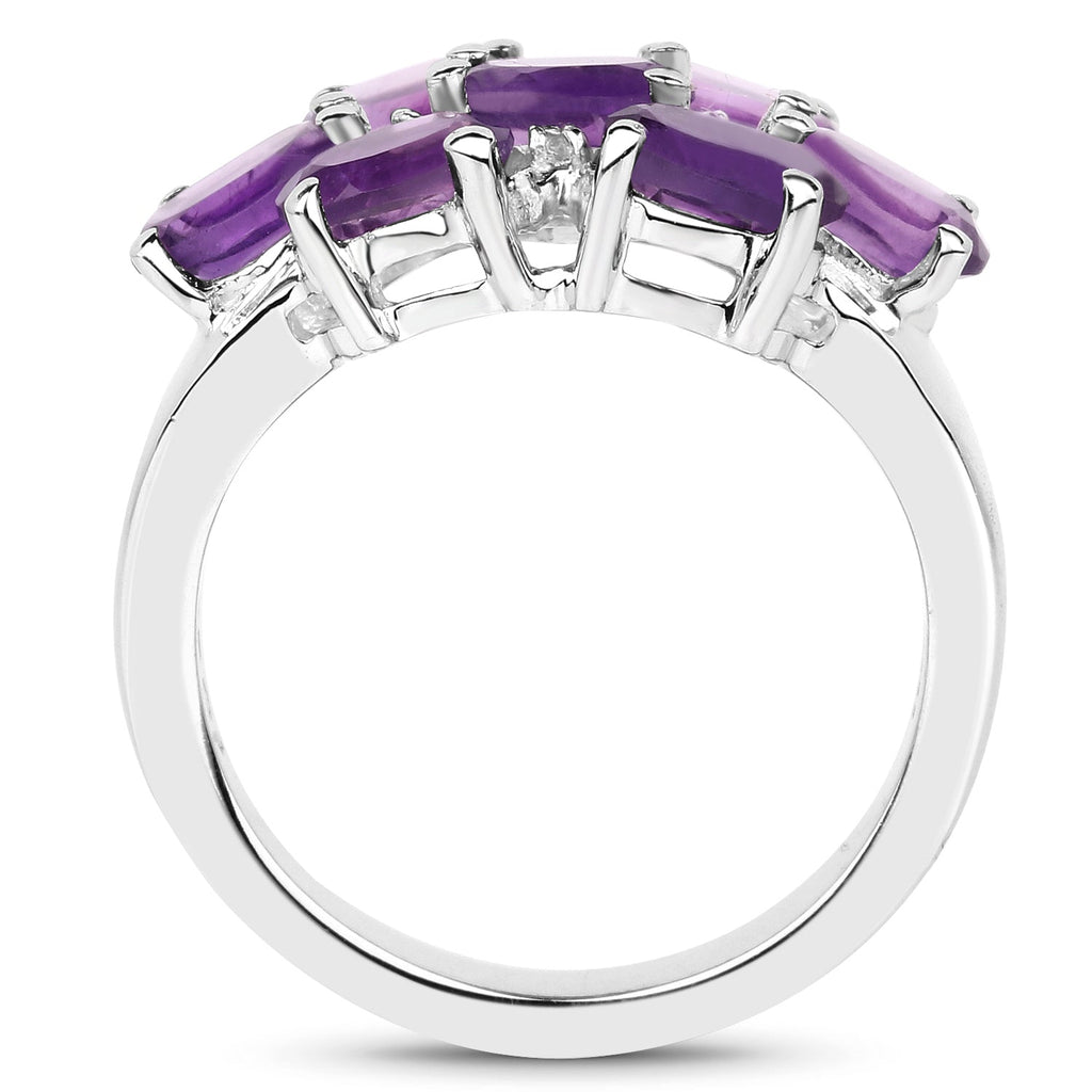 3.05 Carat Genuine Amethyst and White Topaz .925 Sterling Silver Ring