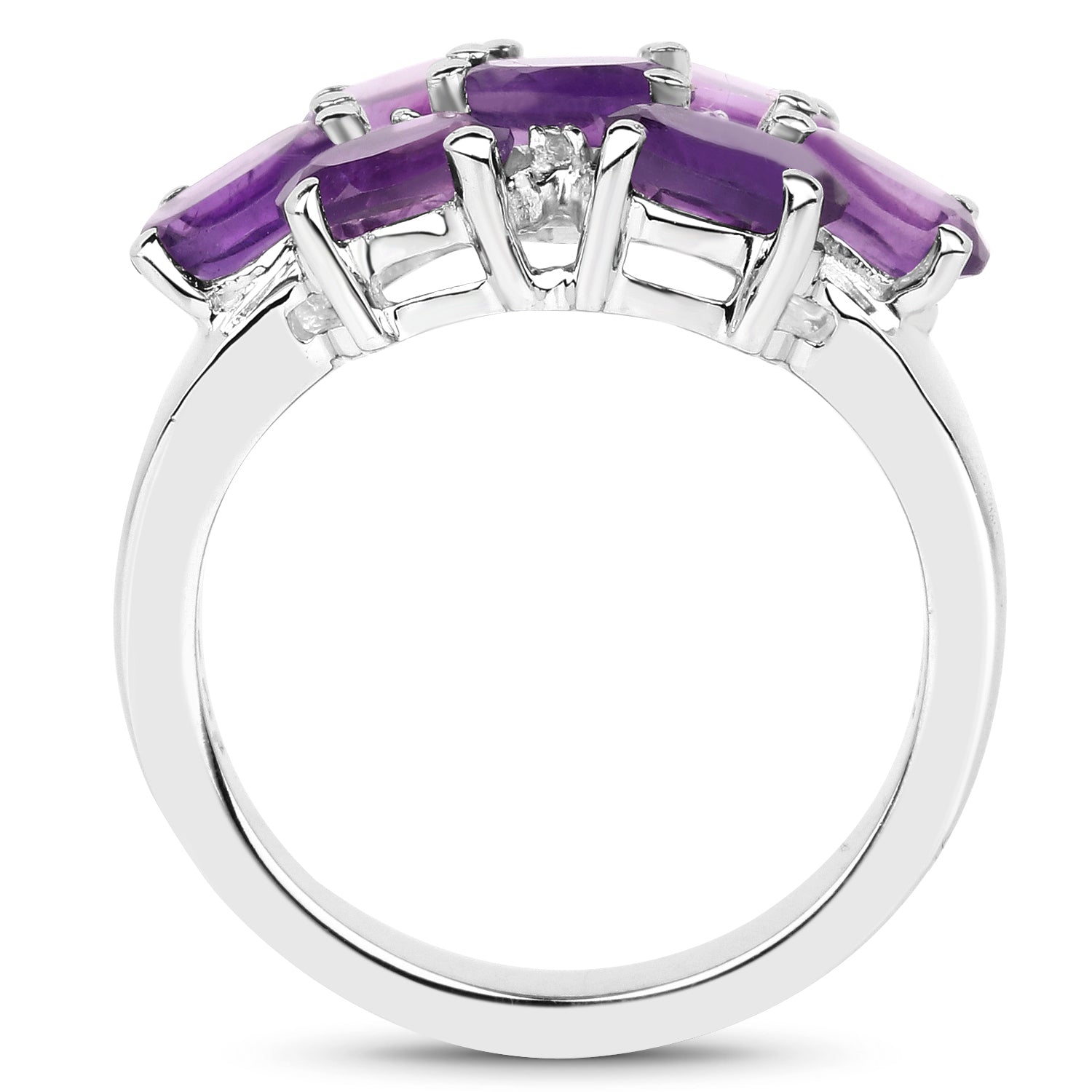 3.05 Carat Genuine Amethyst and White Topaz .925 Sterling Silver Ring