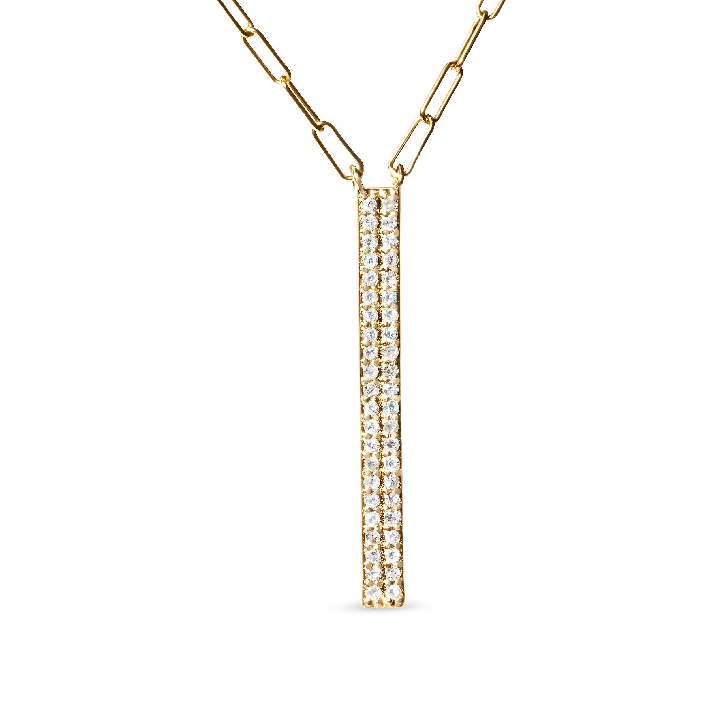 14K Yellow Gold 3/8 Cttw Two-Strand Marquise and Bar Charm Paper Clip Link Pendant Necklace (I-J Color, I1-I2 Clarity) - 18" and 20" Inch Lengths