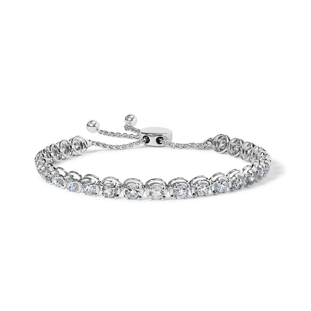 14K White Gold 6.00 Cttw Diamond 4"-10" Adjustable Bolo Tennis Bracelet (I-J Color, I1-I2 Clarity)
