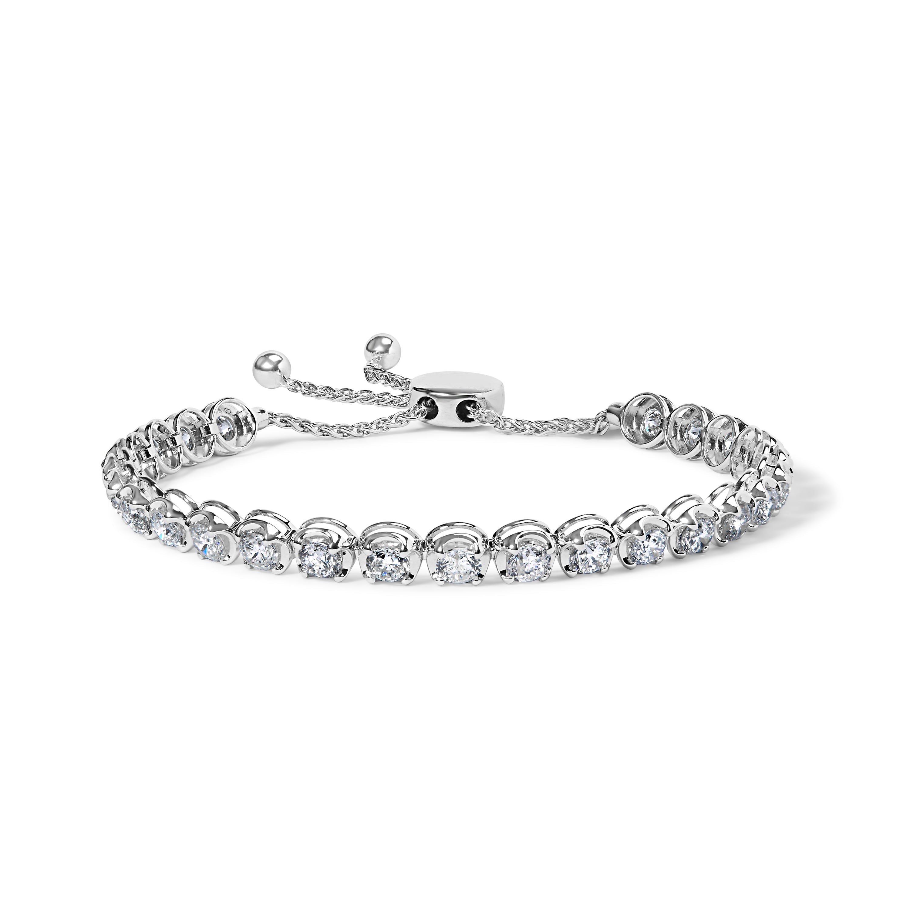 14K White Gold 6.00 Cttw Diamond 4"-10" Adjustable Bolo Tennis Bracelet (I-J Color, I1-I2 Clarity)