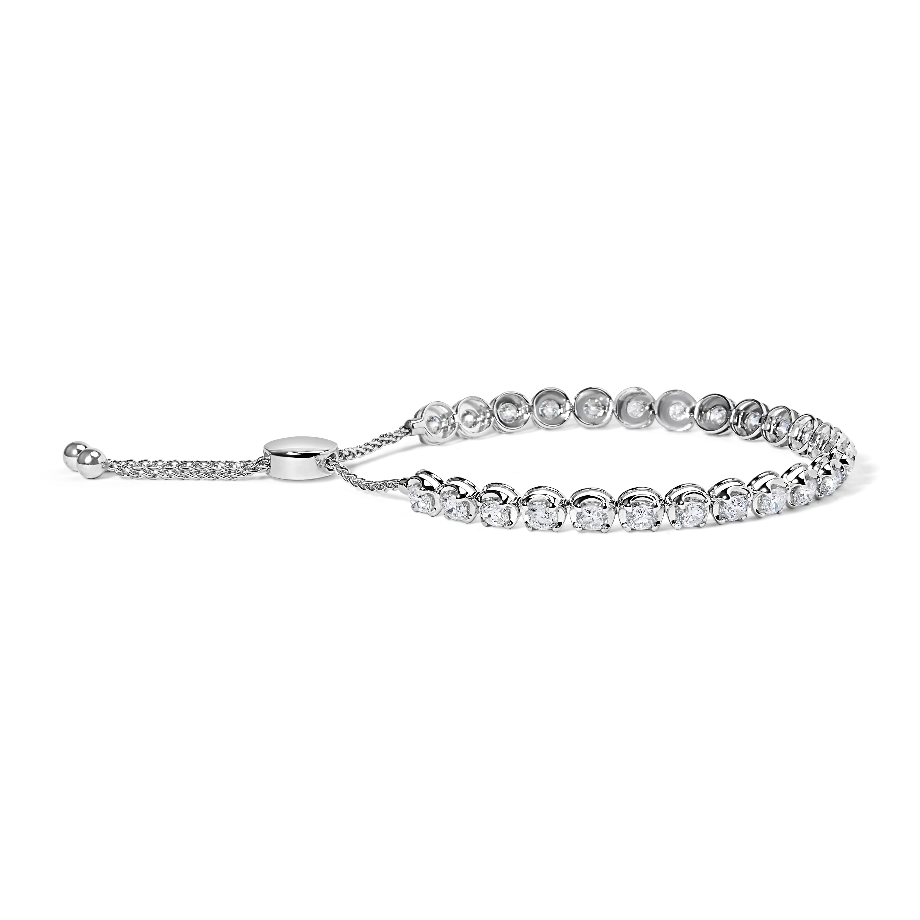 14K White Gold 6.00 Cttw Diamond 4"-10" Adjustable Bolo Tennis Bracelet (I-J Color, I1-I2 Clarity)
