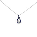.925 Sterling Silver Created Blue and White Sapphire Teardrop Shaped Pendant Necklace - 18"