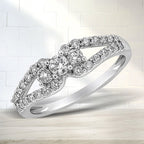 10K White Gold 1/2 Cttw Round Cut Diamond Three Stone Split Shank Band Ring (H-I Color, SI1-SI2 Clarity) - Size 6