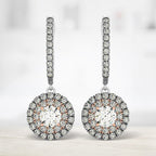 14k White And Rose Gold Drop Diamond Earrings with a Halo Design (3/4 cttw)
