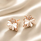 925 Sterling Silver Earrings with Pavé Setting CZ in Rose Gold 0.9x0.7cm for Women