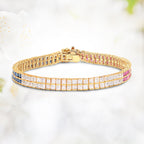 14K Yellow Gold Plated 9.52 Carat Genuine Blue Sapphire and White Sapphire .925 Sterling Silver Bracelet