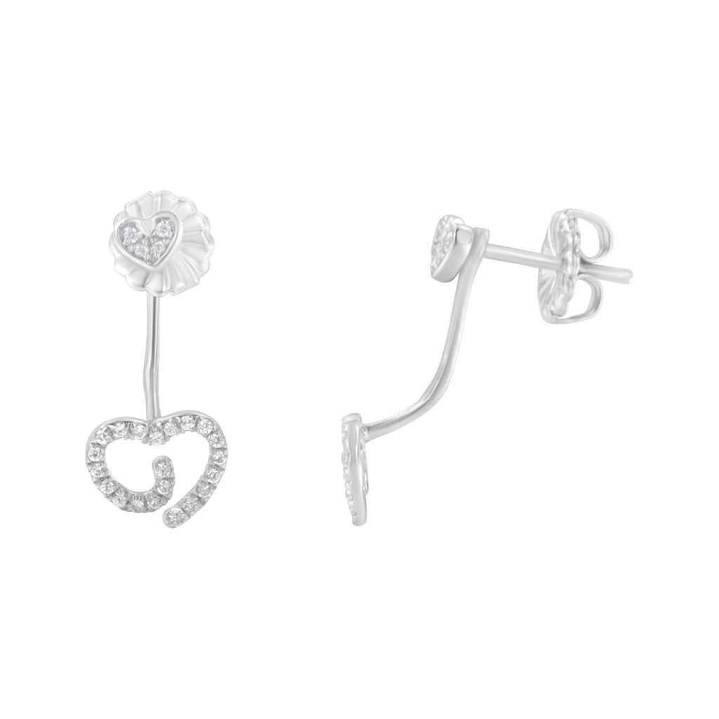 .925 Sterling Silver 1/4 Carat Total Weight Diamond Swirl Heart Front/Back Earrings (I-J Color, I2-I3 Clarity)