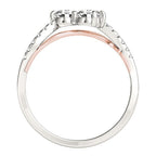 Anillo de diamante de dos piedras con banda curva en oro blanco y rosa de 14 quilates (5/8 cttw)