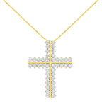 10K Yellow Gold 4.0 Cttw Diamond Two Row Cross 18" Pendant Necklace (J-K Clarity, I1-I2 Color)