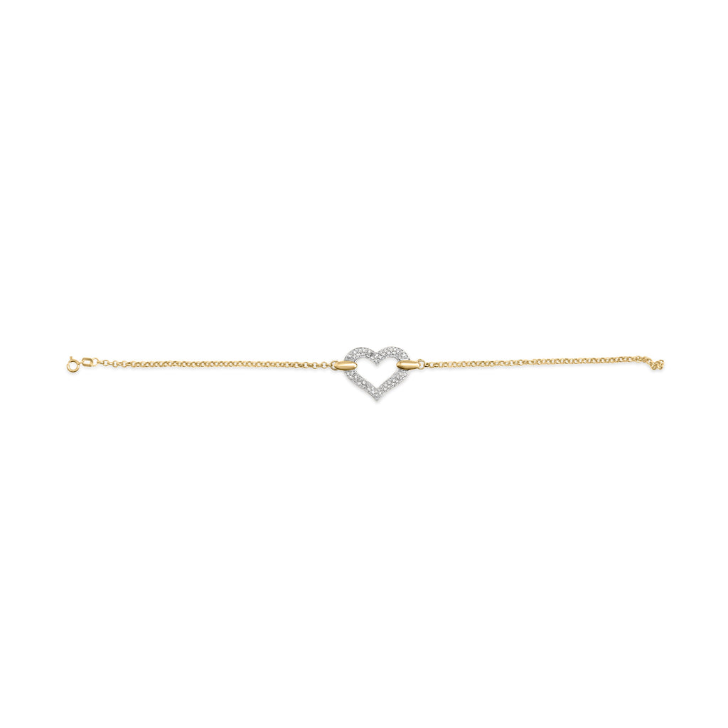 10K Two-Tone Gold 1/4 Cttw Diamond-Encrusted Heart Charm 7" Bracelet (H-I Color, I1-I2 Clarity)