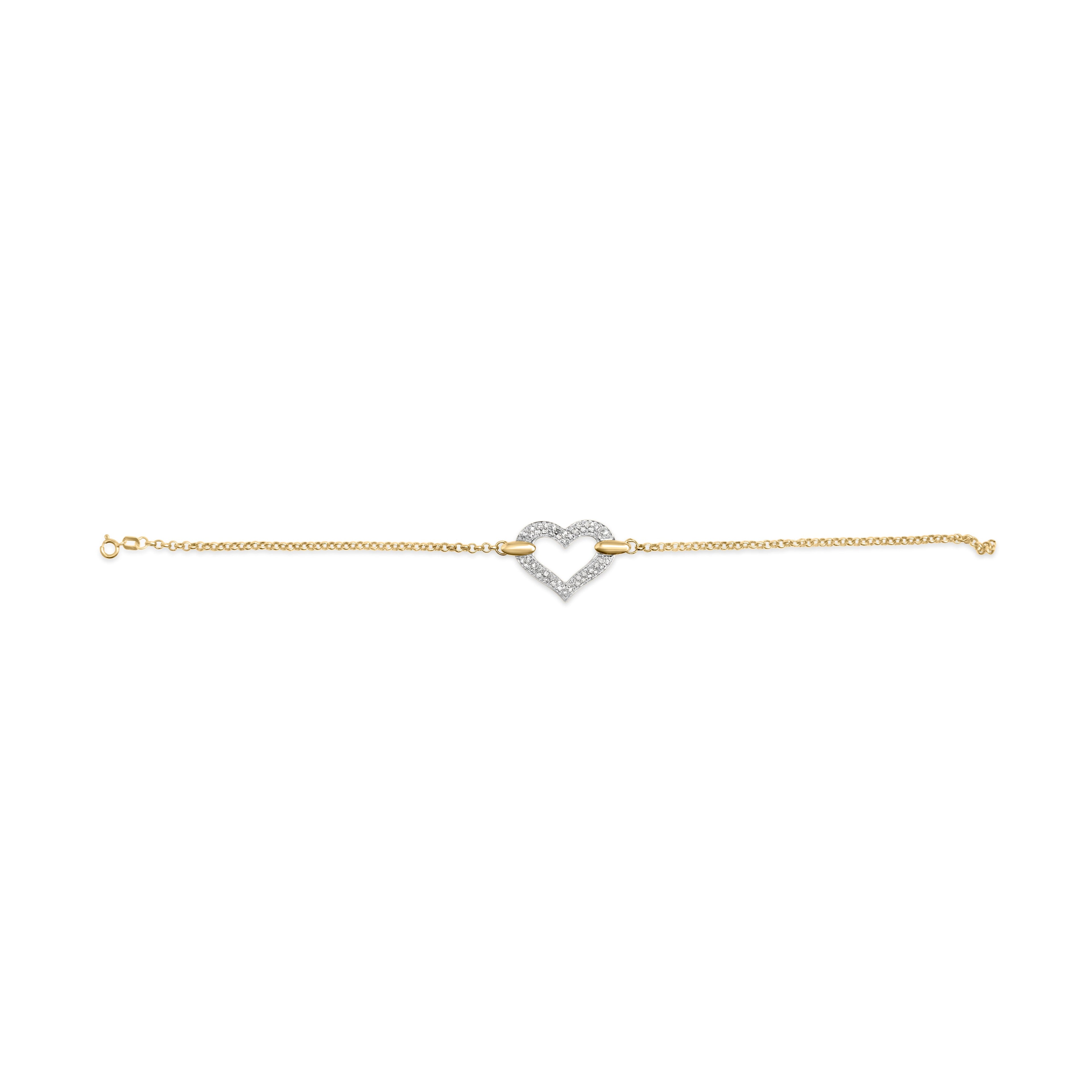 10K Two-Tone Gold 1/4 Cttw Diamond-Encrusted Heart Charm 7" Bracelet (H-I Color, I1-I2 Clarity)