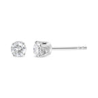 AGS Certified 14K White Gold 1.0 Cttw 4-Prong Set Brilliant Round-Cut Solitaire Diamond Push Back Stud Earrings (G-H Color, SI2-I1 Clarity)