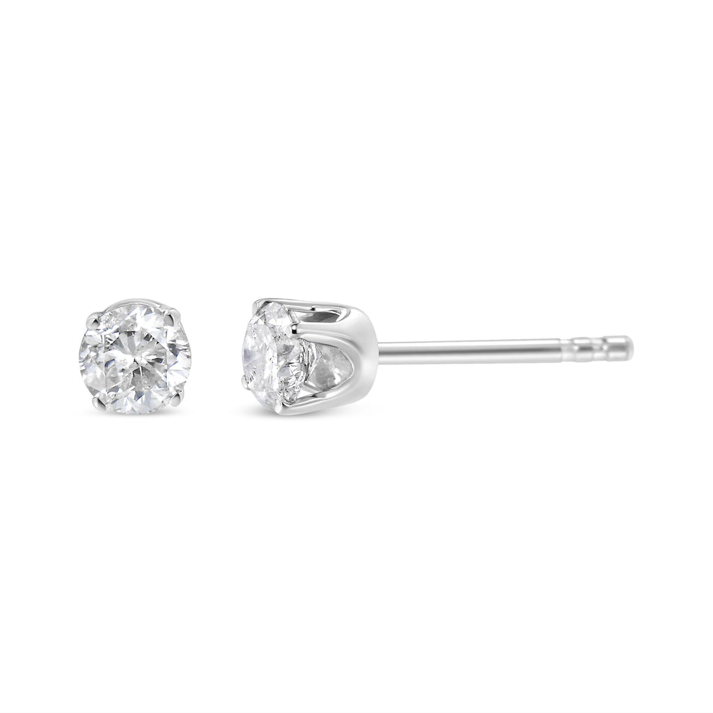 AGS Certified 14K White Gold 1.0 Cttw 4-Prong Set Brilliant Round-Cut Solitaire Diamond Push Back Stud Earrings (F-G Color, SI2-I1 Clarity)