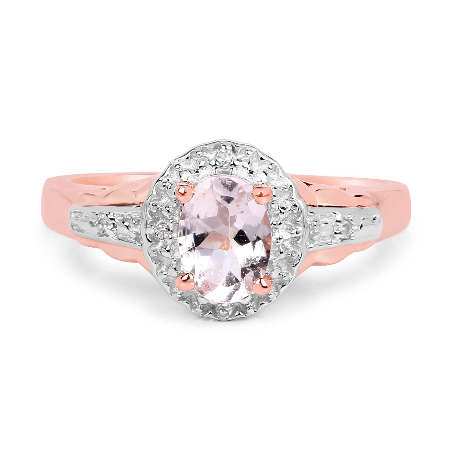 14K Rose Gold Plated 0.73 Carat Genuine Morganite & White Topaz .925 Sterling Silver Ring